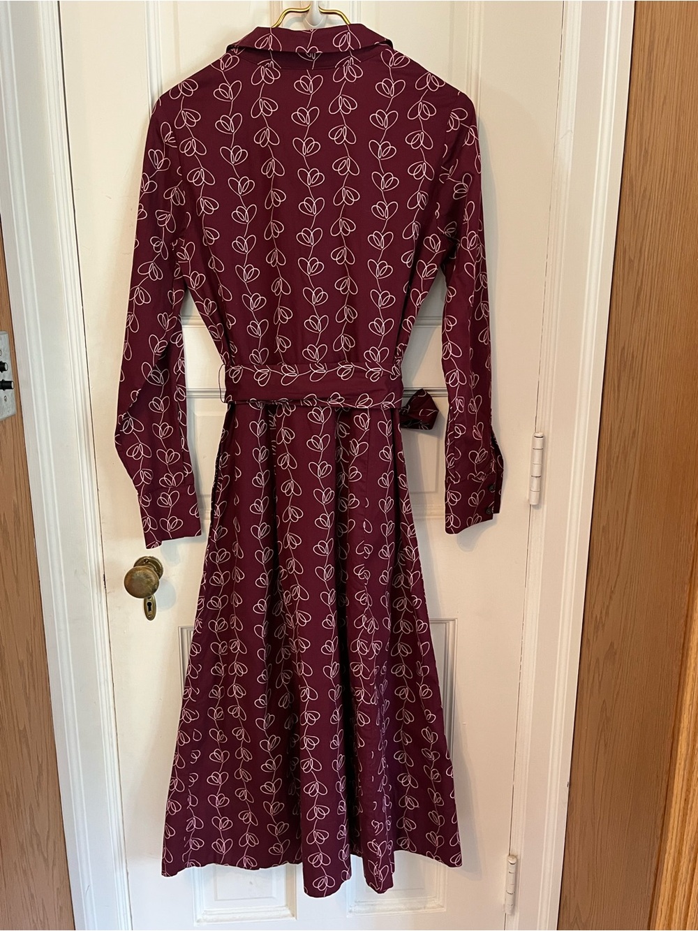 Boden Roseland Shirt Dress with Pockets Burgundy & Pink Heart Print Size 6 LONG - Picture 10 of 13